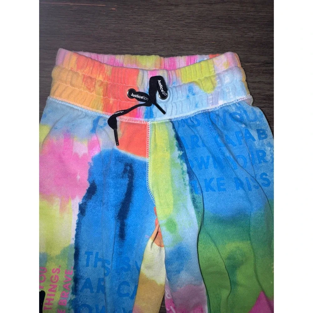 Justice Girls Tie Dye Joggers Multi Color Glitter Logo Sweatpants Size XS 5/6